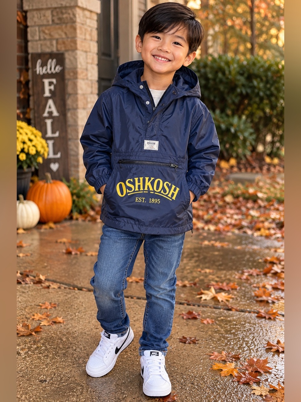 OshKosh B'gosh Navy and Yellow Hooded Windbreaker Pullover